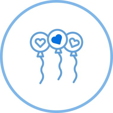 Üç kalp süslemeli balonun yer aldığı basit ama zarif bir ikon tasarımı. Sevgi ve kutlama duygularını yansıtıyor. Modaya uygun, minimalist bir estetik..