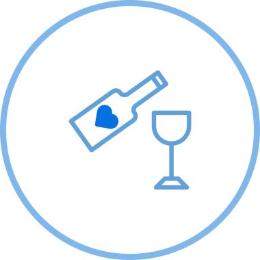 Kalple süslenmiş bir şarap şişesini bardağın yanında tasvir eden zarif bir sanat eseri. Basit ama sofistike bir tasarım. Romantik ya da kutlama teması için ideal..