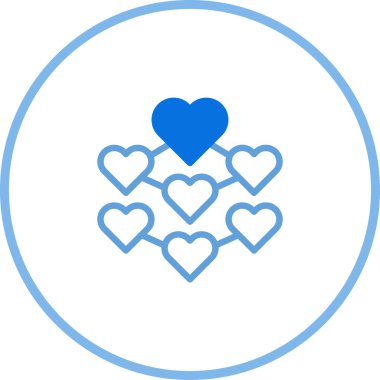 Birbirine bağlı kalplerin kavramsal bir çizimi, dijital çağdaki sevgi, arkadaşlık ve sosyal bağları temsil ediyor. Web siteleri, uygulamalar ve pazarlama materyalleri için ideal.