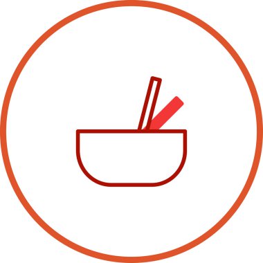 Minimalist bir illüstrasyonda yemek çubuklarıyla bir kase sergilenir. Temiz ve basit tasarım Asya mutfağını ve yemek kültürünü ön plana çıkarıyor..