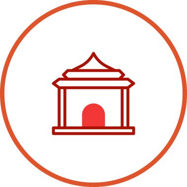 Dairesel çerçeve içindeki geleneksel bir binanın, mimari veya seyahat temalı tasarımlar için mükemmel minimalist bir çizgisi..