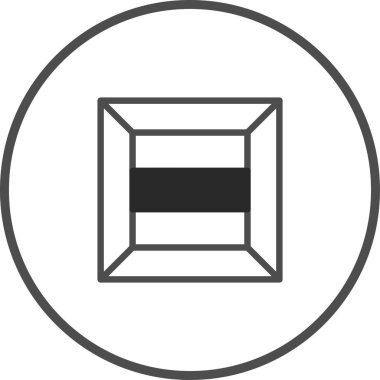 Dairesel çerçeve içinde yatay çubuğu olan bir kutunun minimalist simgesi. Tasarım basitliği ve geometrik elementleri vurgular.