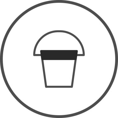 Bir kova tasvir eden minimalist vektör grafiği, temizlik, depolama veya araçlarla ilgili bir sembol gerektiren tasarımlarda bir simge veya element olarak kullanmak için idealdir.