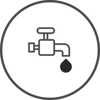 Damlası olan bir musluğun minimalist bir simgesi su kaynağını vurgular. Bu grafik, koruma ve tesisat sistemlerinin önemini simgeliyor..