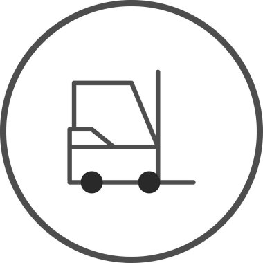 Çember içinde bir forklift simgesinin minimalist vektör çizimi, endüstriyel ekipman, lojistik ve malzeme kullanımını temsil ediyor. Web sitesi, uygulama ve tasarımlar için uygun.