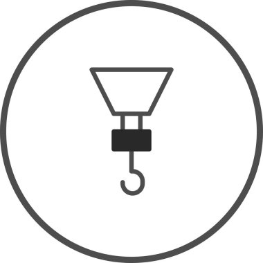 Ağırlığı ölçmek için kancayla asılı pulları tasvir eden minimalist bir ikon. Çizim ölçümleri ve ağırlıkla ilgili kavramlar için ideal.