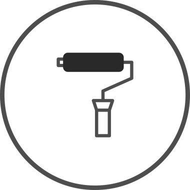 Görüntü dairede minimalist bir boya silindiri simgesi sergiliyor. Yenileme, ev geliştirme veya resim hizmetlerini temsil eden kurum, modern ve çok yönlü bir tasarım unsuru sunuyor..