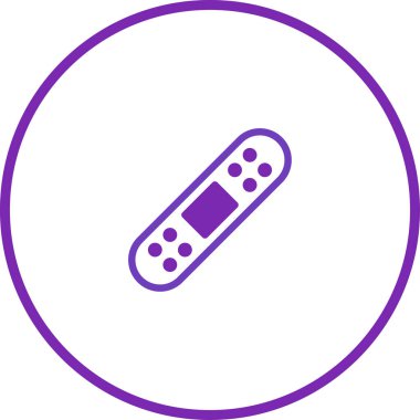 Mor bandaj ikonunun izole edilmiş bir vektör grafiği, sağlık, tıp ve ilk yardımın sembolü. Bakım, tedavi ve yaralardan korunmayı temsil eder..