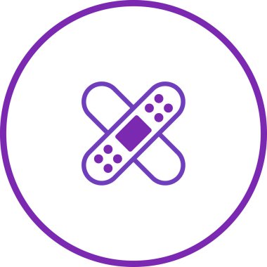 Temiz ve basit bir mor bandaj simgesi, dairesel bir çerçeve içinde, tıbbi ve sağlık tasarımları için mükemmel, biraz zarafet gerektiren..