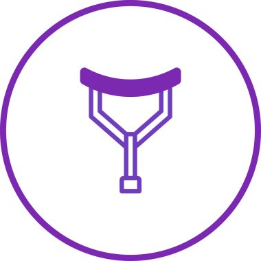 Beyaz arkaplandaki minimalist mor koltuk değneği simgesi, hareket edebilirliği, sağlık hizmetini ve sakatlıkları veya sakatlıkları temsil eder..