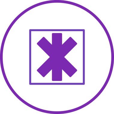 Görüntü, Yaşam Yıldızı sembolünü, tıbbi bir acil durum ikonunu, bir kare ve dairenin içinde, mor renkte sunar. Sağlık, bakım ve kurtarma hizmetlerini temsil eder..