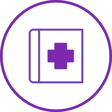 Çapraz sembollü, dairesel çerçeveli bir tıbbi el kitabının yer aldığı basit bir ikon. Sağlık bilgileri ve tıbbi rehberlik sunar.