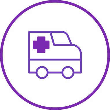Mor renkli basit bir ambulans ikonu, tıbbi yardım ve acil durum hizmetlerini iletiyor. Sağlık, ulaşım ve güvenlik temaları için uygundur.
