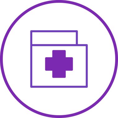 Sağlık sicilinin bir simgesi, üzerinde mor bir tıbbi haç sembolü bulunan, sağlık ve sağlık hizmetleri için uygun bir belge olarak sunulmuştur..