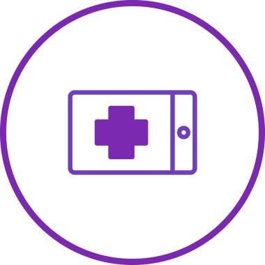 Bir mobil cihazda sağlık uygulamaları ve çevrimiçi tıbbi bilgi kaynaklarını temsil eden tıbbi bir sembolün minimalist çizimi.