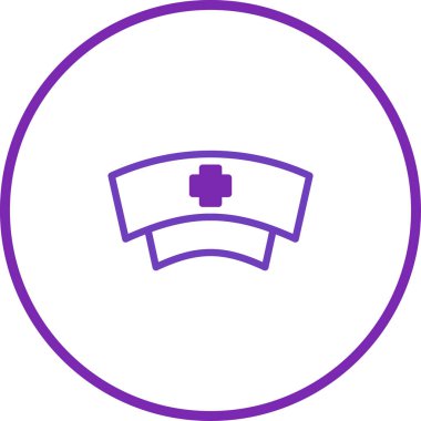 Bir hemşirenin şapkasının minimalist mor çizgisi, sağlık, sağlık ve hemşirelik mesleğini sembolize ediyor, çeşitli sağlık hizmetleri uygulamaları için temiz ve modern bir ikon olarak tasarlanıyor..