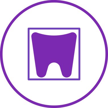 Basit ve stilize edilmiş bir diş simgesi bir kareye yerleştirilmiş ve bir çember ile çevrelenmiş, sağlık hizmetlerinde veya dişle ilgili tasarımlarda kullanmak için mükemmel..