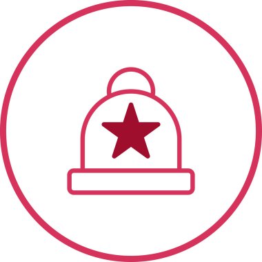 Minimalist bir vektör illüstrasyonunda, temiz beyaz bir arkaplana karşı dizilmiş bir yıldızla süslenmiş kırmızı bir kış beresi tasvir edilir. Mevsimlik projeler için mükemmel.