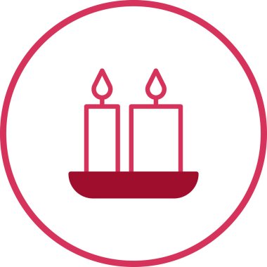 Minimalist bir vektör sanatı bir tepside yanan iki mum gösterir. Umudu, barışı ve yansımayı simgeler. Çeşitli manevi veya kutlama kavramları için bu sembolü kullanın.