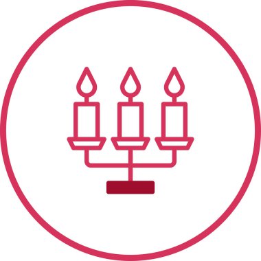 Dairesel çerçevede üç mum bulunan zarif pembe şamdan ikonu. Klasik bir sıcaklık katmak için mükemmel bir minimalist tasarım..