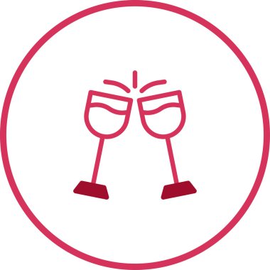 Kadeh kaldıran iki şarap kadehinin resmi, kutlama ve özel günleri temsil ediyor. Minimalist tasarım onu çeşitli projeler için çok yönlü hale getiriyor..