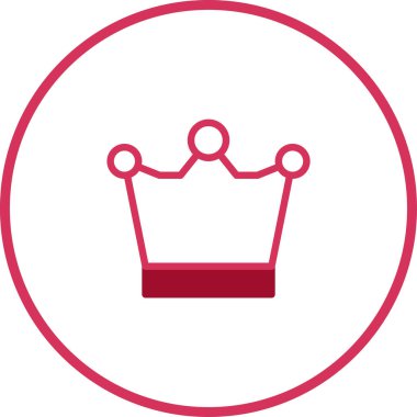 Asgari kırmızı taç simgesi, çeşitli yaratıcı projeler için kraliyet, liderlik ve zarif tasarımı sembolize eden kırmızı bir çember içinde merkezlenmiştir..