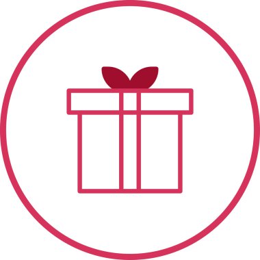 Minimalist bir ikon. İçinde bir çemberin içinde, içinde kurdele olan hediye kutusu var. Özel etkinlikleri, partileri ve tatilleri basit bir tasarımla kutlamaya uygun..
