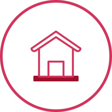 Bu pembe daire içindeki bir evin minimalist pembe bir simgesi. Grafik tasarımı ya da mülk listeleri için uygundur. İkona ev ve ikamet kavramını temsil ediyor.