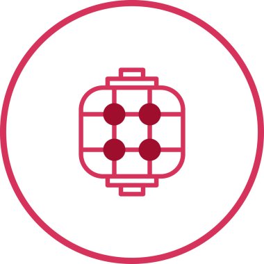 Kırmızı çizgili bir Çin fener ikonunun minimalist bir çizimi. Kültürel olayları, şenlik tasarımlarını ya da Asya temalı projeleri sembolize etmek için mükemmel..