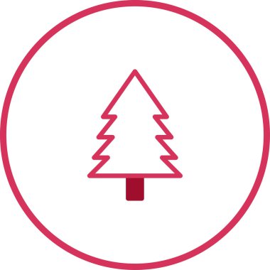 Dairesel çerçeveyle çevrili basit ve stilize edilmiş bir çam ağacı ikonu. Tatil süslemeleri, doğa çizimleri veya marka kimlikleri için uygundur..