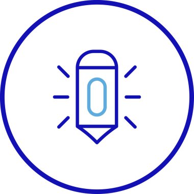 Canlı mavi bir daire içinde minimalist çizgili bir kalem ikonu. Yaratıcı projeler, markalaşma ve dijital ortam için uygun modern bir tasarım ögesi.