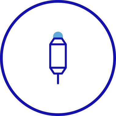 Mavi ve beyaz bir iğnenin minimalist bir çizimi, tıbbi, sağlık veya bilimsel kavramları temiz ve modern bir estetik ile temsil etmek için idealdir..