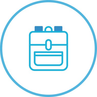 Mavi kenarlı, seyahat, okul ve macera için ideal beyaz arka planda stilize edilmiş mavi sırt çantası grafik simgesi.