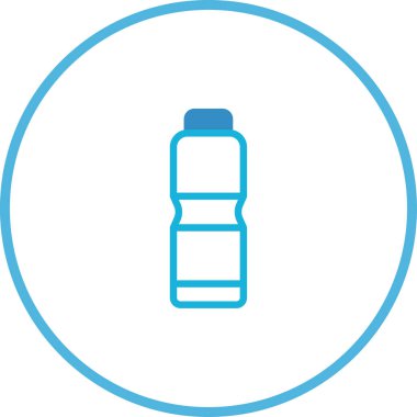 Yuvarlak çerçeveli bir su şişesinin minimalist mavi çizgili sanat simgesi, temiz beyaz bir arkaplan üzerine kurulmuş, sağlık ve sağlıkla ilgili tasarımlar için mükemmel..