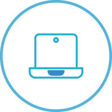 Çemberde özetlenmiş temiz, minimalist bir dizüstü bilgisayar ikonu. Bu grafik teknoloji, bağlantı ve dijital erişimi temsil ediyor..