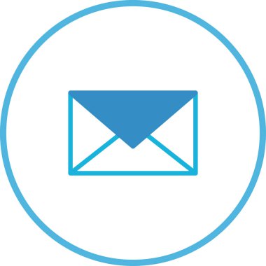 Beyaz arkaplanda e-posta ve çevrimiçi iletişimi temsil eden basit, minimalist bir mavi zarf simgesi. Web siteleri, uygulamalar ve dijital tasarımlar için harika.