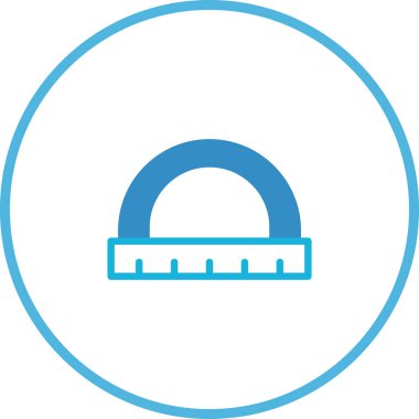 Eğitim, tasarım veya matematiksel projeler için uygun, beyaz arka planda bir minimal mavi açıölçer simgesi. Temiz ve modern tasarım.
