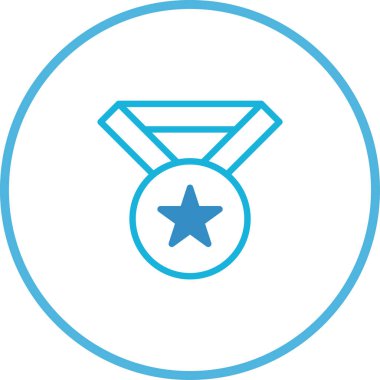 Minimalist çizgi sanat tasarımı. Çember içinde bir yıldızla ödül madalyası. Başarı ve tanınmayı temsil eder.