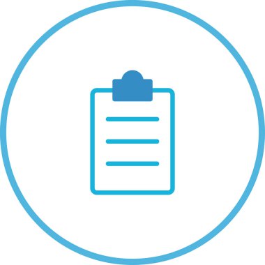 Beyaz zemin üzerinde mavi bir pano simgesi bulunan, mavi daire içinde kapsüllenmiş minimalist bir vektör çizimi. Kontrol listelerini ve belge yönetimini temsil eder.