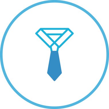 Minimalist bir mavi kravat ikonu iş profesyonelliğini ve terzilik zarafetini temsil eder. Kurumsal iletişim ya da moda tasarımları için uygun.