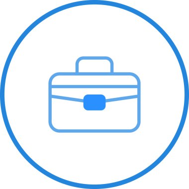 Dairesel çerçeveye sarılı mavi çizgili bir çantanın basit ve temiz bir vektör çizimi. İşletmeyi, profesyonelliği ve kariyer başarısını simgeliyor.