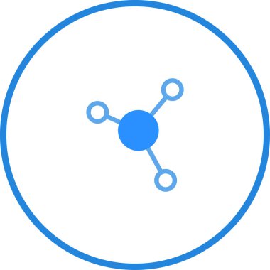 Bilim, teknoloji ve dijital bağlantı kavramlarını temsil eden, mavi bir çerçeve içinde soyut molekül ağ bağlantı sembolü çizimi.