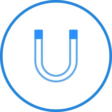 U şeklindeki bir mıknatısın, dairesel bir çerçeveyle çevrelenmiş, rahatlatıcı mavi bir gradyanı olan, temiz ve minimal bir çizimi. Bilimsel, eğitici ve yaratıcı içerik için uygun.