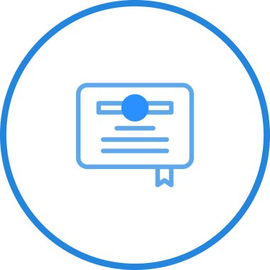 Eğitim ve mesleki projelerde kullanıma uygun, başarıları ve nitelikleri sembolize eden mavi ana hatlı basit bir diploma ikonu tasarımı.