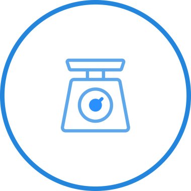 Bir minimalist çizgi çizimi, basit mavi bir tasarımla yapılmış klasik bir mutfak ölçeği sergiliyor. Yemek tarifi, yemek hazırlama ve beslenme için mükemmel..