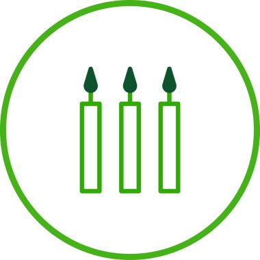 Üç yeşil mumdan oluşan minimalist bir illüstrasyon. Kutlamalar, ışık ve huzurlu anlar için mükemmel tasarımlar..