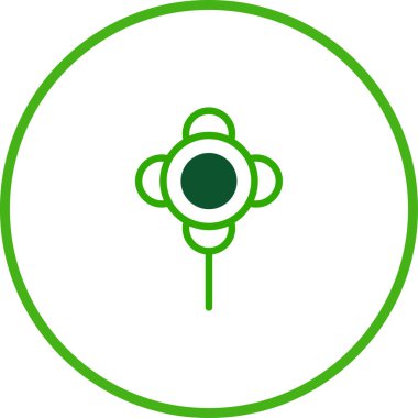 Ekolojik tasarım ve doğal kavramlar için minimalist tarzda soyut yeşil yonca ikonu. Yeni, organik bir sembolün vektör çizimi.