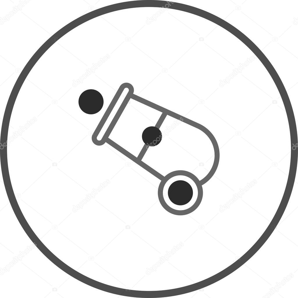 A simple, minimalist vector illustration featuring a cannon firing a cannonball. Ideal for representing celebrations, historical events, or explosive concepts in design projects.