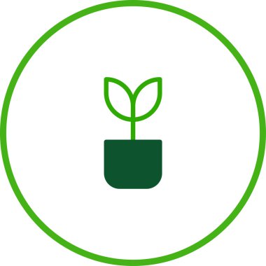 Bir kaptaki yeşil bitkinin minimalist tasarımı büyümeyi, sürdürülebilirliği ve doğayı sembolize ediyor. Basit ama zarif ikon çevre dostu veya organik markalar için mükemmeldir..