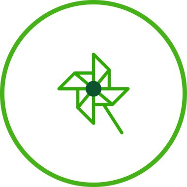 Dairenin içinde basit yeşil bir fırıldak simgesi. Oyuncu ve çevre dostu, bu tasarım yaz, çocuk temaları veya sürdürülebilir enerji projeleri için mükemmeldir..